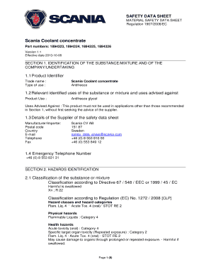 Scania Coolant Specification  Form