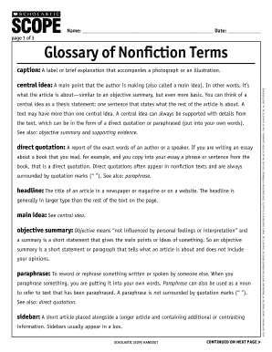 Glossary of Nonfiction Terms Scope Scholastic  Form