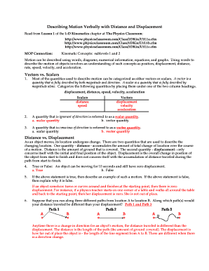 Describing Motion Worksheet Answer Key  Form