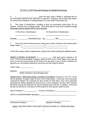 18 USC 2257 Records Keeping for Models  Form