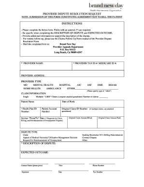 Provider Dispute Resolution Request Instructions Brand New Day  Form