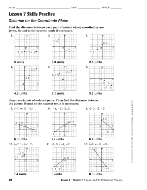 Distance on the Coordinate Plane Homework 4 Answer Key  Form