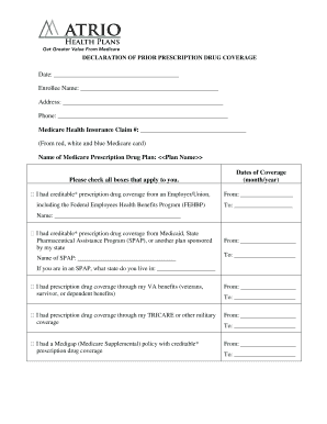 Declaration of Prior Prescription Drug Coverage  Form