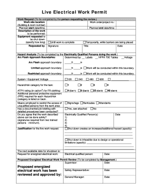 Live Electrical Work Permit Template  Form