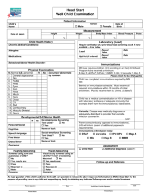 Well Child Examination  Form