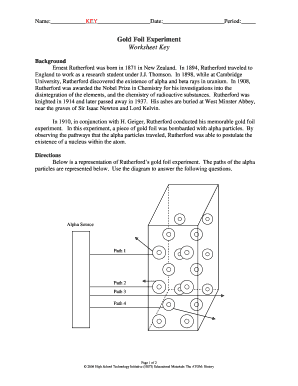 Rutherford&#039;s Gold Foil Experiment Worksheet Answers  Form