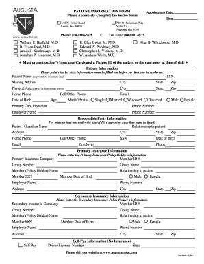 PATIENT INFORMATION FORM Augusta ENT