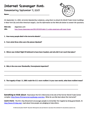 Internet Scavenger Hunt Answer Key  Form