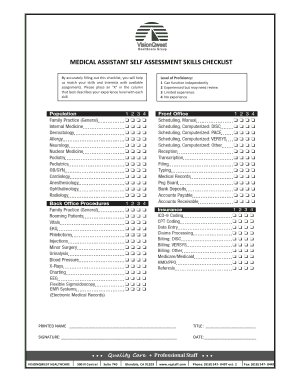 MEDICAL ASSISTANT SELF ASSESSMENT SKILLS CHECKLIST VQAgroup  Form