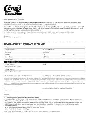 Service Agreement Cancellation Request Conns  Form