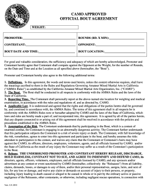 CAMO APPROVED OFFICIAL BOUT AGREEMENT Camo Mma  Form