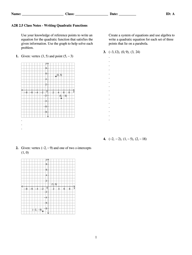 ExamView  A2R 25 Class Notes  Writing Quadratic Functionstst  Form