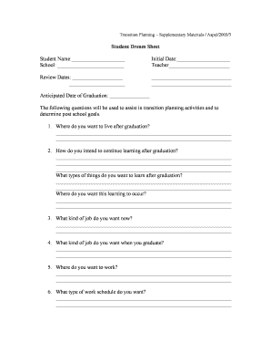 Student Dream Sheet  Form