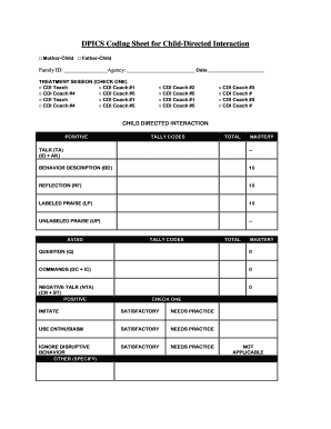 Dpics Coding Sheet  Form