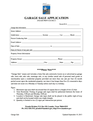 GARAGE SALE APPLICATION the City of Leander Texas Leandertx  Form