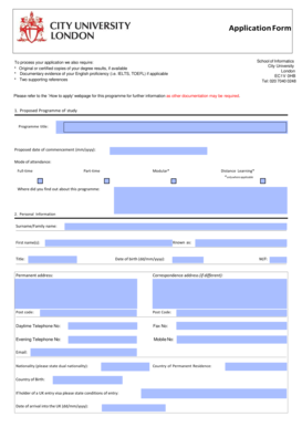 Application Form City University London City Ac