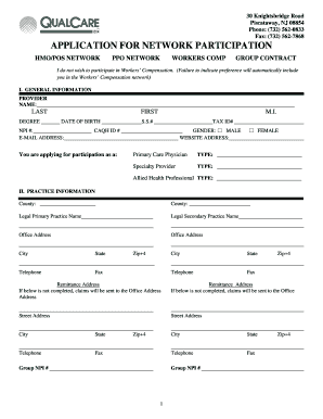 APPLICATION for NETWORK PARTICIPATION QualCare Inc  Form