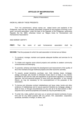 Articles of Incorporation HLURB  Form