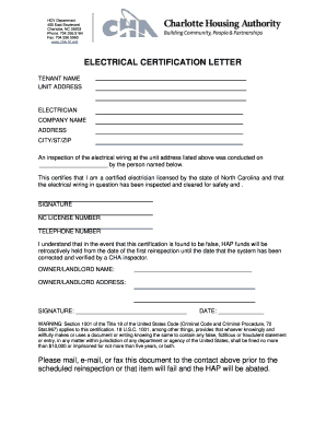 Electrical Certification Sample  Form