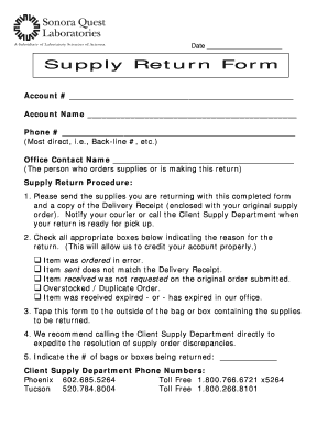 Sonora Quest Supply Order Form
