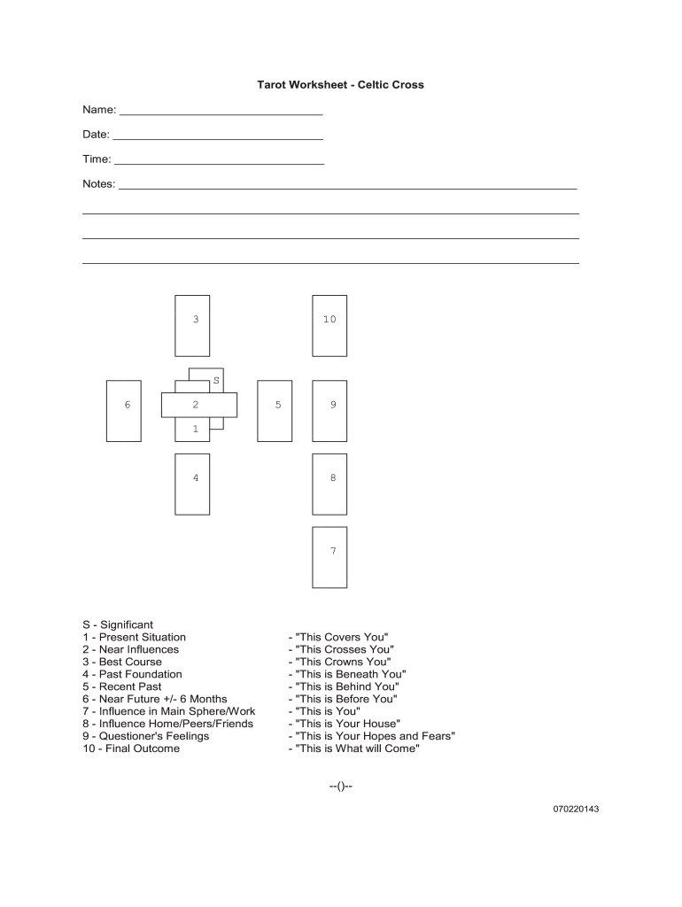 Tarot Worksheets PDF  Form