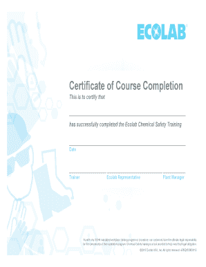 Ecolab Certificate  Form