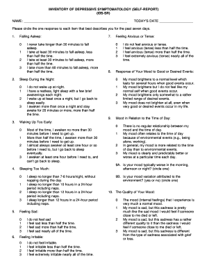 INVENTORY of DEPRESSIVE SYMPTOMATOLOGY SELF REPORT IDS SR  Form