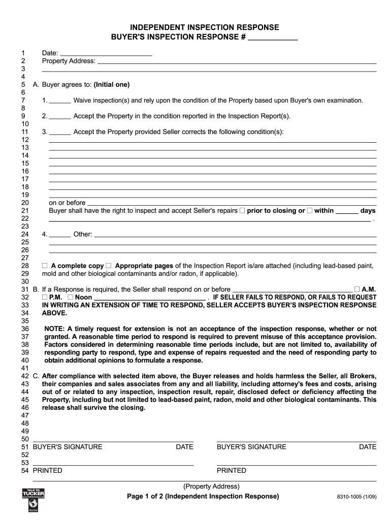 Buyers Inspection Response  Form