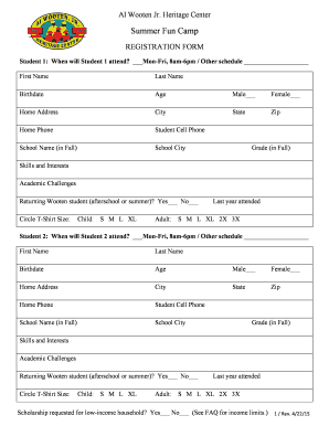 Summer Camp Registration Form DOC