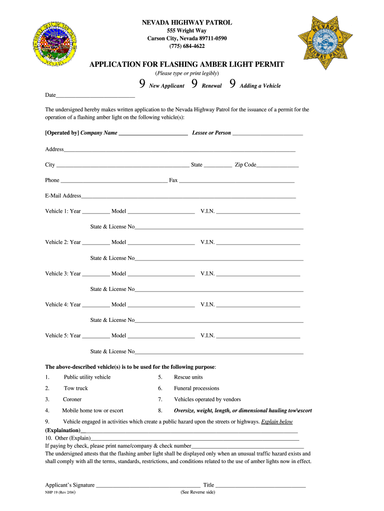 Nevada Amber Light Permit  Form