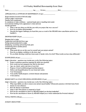 Poultry Showmanship Score Sheet  Form