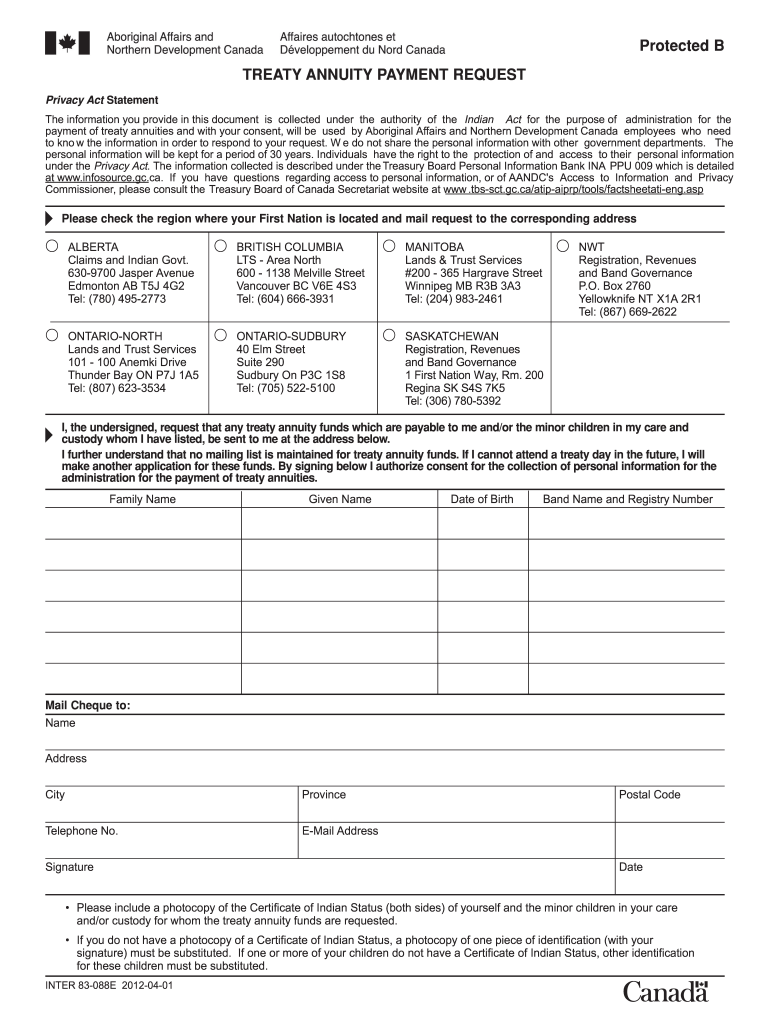  Treaty Annuity Payment Form 2012