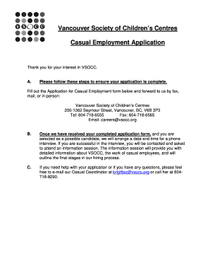 Vancouver Society of Childrens Centres Casual Employment Vsocc  Form