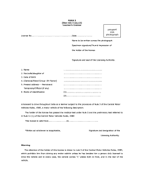 Learner License of a Driving School  Form