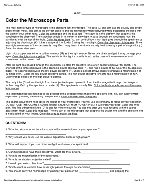 Color the Parts of the Microscope Answer Key  Form