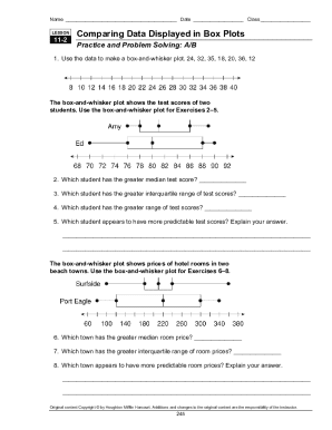 Comparing Data Displayed in Box Plots Lesson 11 2 Answer Key  Form