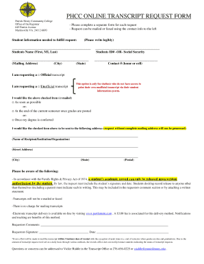 Patrick Henry Community College Transcript Request  Form