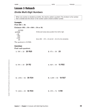 Lesson 5 Divide Multi Digit Numbers Answer Key  Form