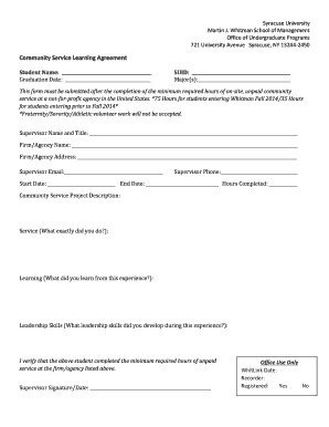 Community Service Learning Agreement Whitman Syr  Form