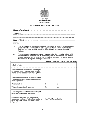 Eye Test Form for Driving License Kerala