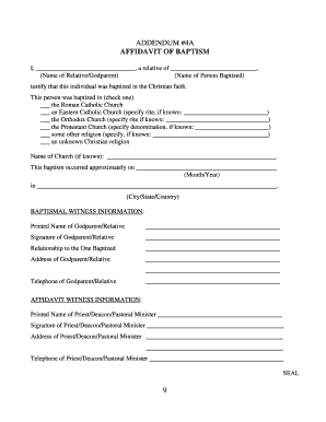 Affidavit of Baptism  Form