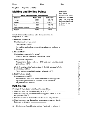 Chapter 2 Properties of Matter Melting and Boiling Points Answer Key  Form