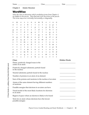 Chapter 4 Atomic Structure Wordwise Answer Key  Form