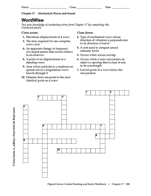 Chapter 17 Mechanical Waves and Sound Wordwise Answer Key  Form