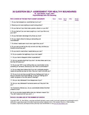 20 Question Self Assessment for Healthy Boundaries Scoring  Form