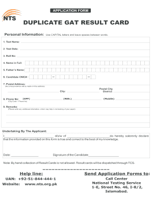 Nts Result Card  Form