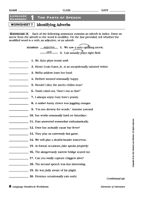 Language Handbook 1 Worksheet 7 Answer Key  Form