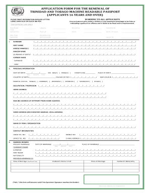 Trinidad Passport Form