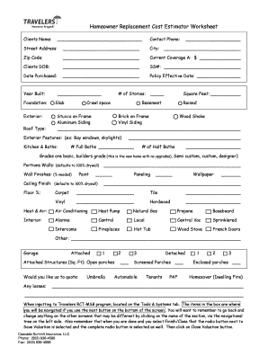 Msb Replacement Cost Estimator  Form