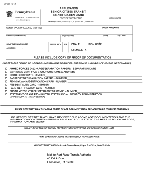 APPLICATION Pennsylvania SENIOR CITIZEN TRANSIT  Form